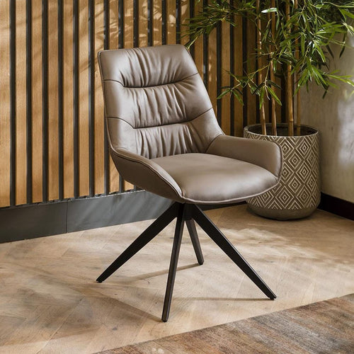 Nora Premium Genuine Leather Swivel Dining Chair Grey