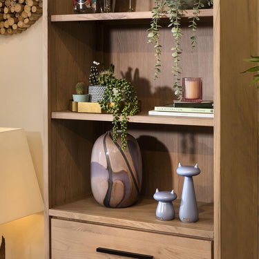 Quatropi Modern Tall Solid Wood Bookcase Shelving Unit With Drawers Natural 190cm
