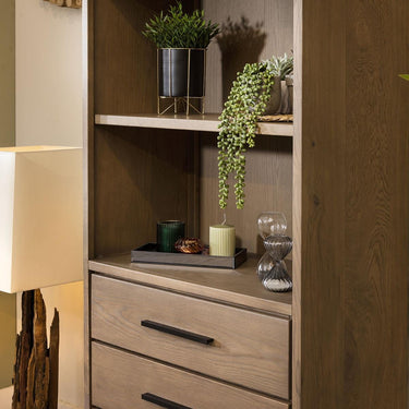 Quatropi Modern Tall Solid Wood Bookcase Shelving Unit With Drawers Stained 190cm