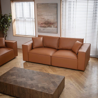 Quatropi Modern Tan Leather 2 Seater and 3 Seater Sofa Settee Couch Set