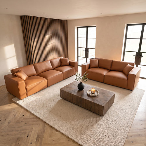 Rupert Leather 2 & 3 Seater Sofa Set Tuscan Tan 1+2S