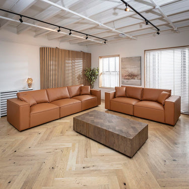 Quatropi Modern Tan Leather 2 Seater and 3 Seater Sofa Settee Couch Set