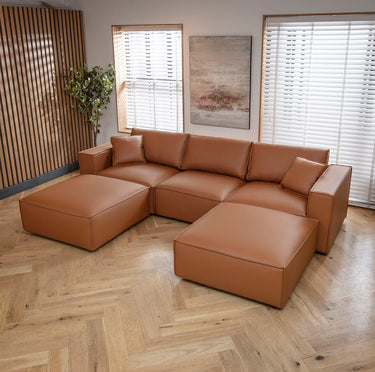 Quatropi Modern Tan Leather Modular U-Shape Sofa Couch 309x196cm