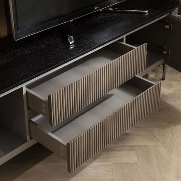 Quatropi Modern TV Stand Unit Matte Taupe & Black Oak Top Large 210cm