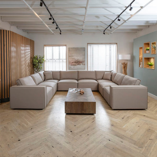 Rupert Leather 8 Seater U-Shape Corner Sofa Mushroom Beige 374x297cm 11