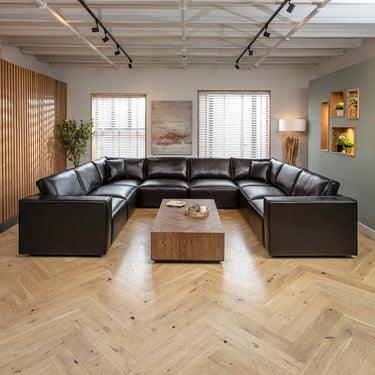 Quatropi Modern U-Shape Corner Sofa Black Leather 8 Seater Cinema Settee