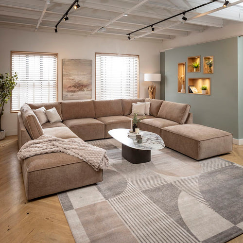 Rupert Modern 6 Seater Modular U-Shape Chaise Sofa Fawn Beige 374x285cm 10