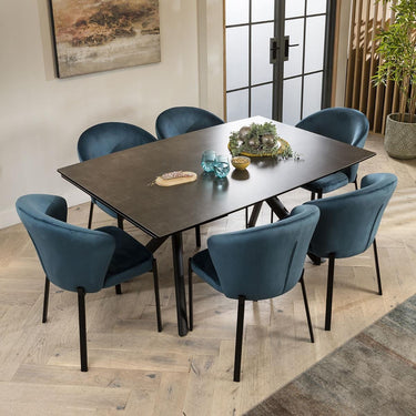 Quatropi Modern Wide 6 Seat Extending Ceramic Dining Set Grey Blue 160-240cm
