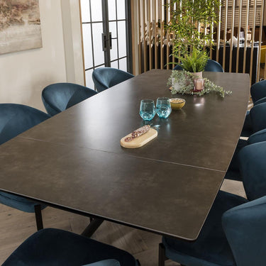 Quatropi Modern Wide 8 Seat Extending Ceramic Dining Set Grey Blue 160-240cm
