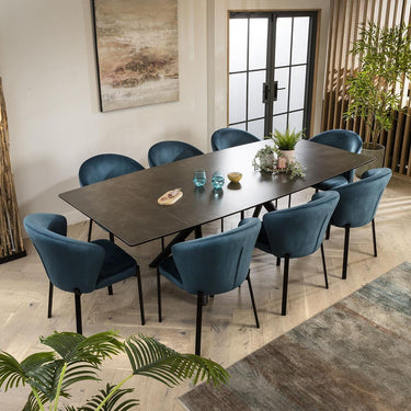 Quatropi Modern Wide 8 Seat Extending Ceramic Dining Set Grey Blue 160-240cm