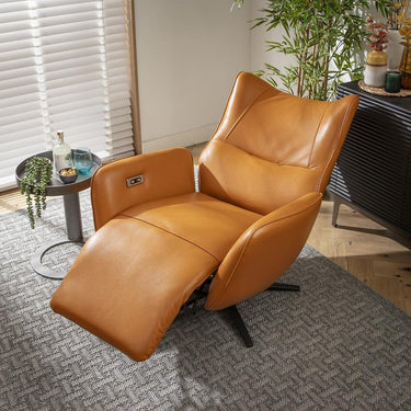Quatropi Modern Wing Back Electric Powered Recliner Armchair Orange Leather