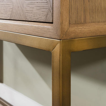 Quatropi Modern Wood Console Entrance Hallway Table Oak & Gold Metal Brown 108cm