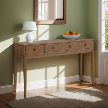 Quatropi Modern Wooden Hallway Console Table with Drawers Oak Brass 160cm x 40cm
