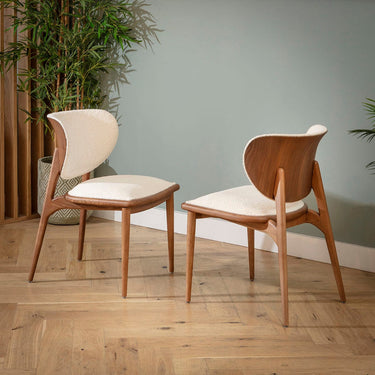 Quatropi Modern Wooden Kitchen Dining Room Chair Walnut White Boucle
