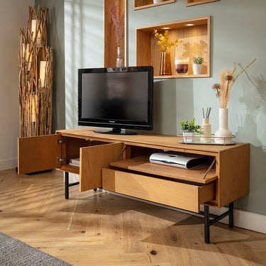 Quatropi Modern Wooden TV Stand Cabinet Freestanding Wall Media Unit Light 125cm