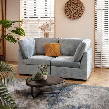 Quatropi Modular 2 Seater Small Modern Sectional Sofa Couch Blue Fabric