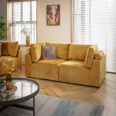Quatropi Modular 2 Seater Small Modern Sectional Sofa Couch Mustard Fabric