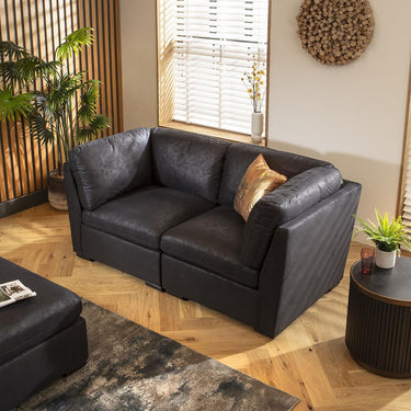Quatropi Modular 2 Seater Small Modern Sectional Sofa Couch Set Black Fabric