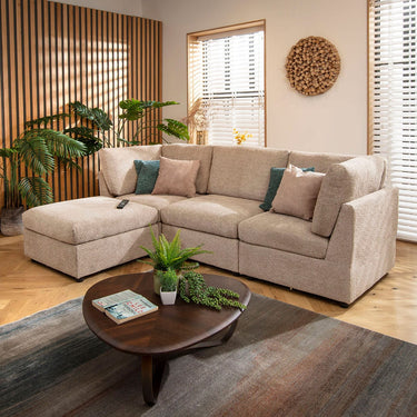 Quatropi Modular 3 Seater Modern Sofa Chaise Couch Footstool Beige Boucle Fabric