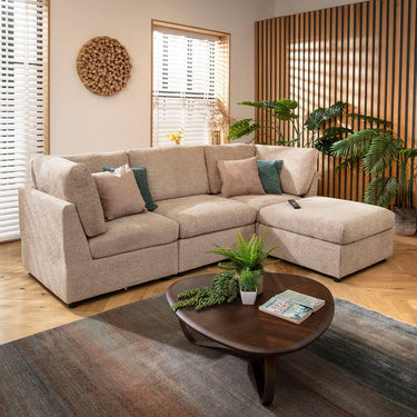Quatropi Modular 3 Seater Modern Sofa Chaise Couch Footstool Beige Boucle Fabric