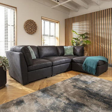 Quatropi Modular 3 Seater Modern Sofa Chaise Couch Footstool Black Fabric