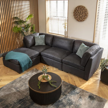 Quatropi Modular 3 Seater Modern Sofa Chaise Couch Footstool Black Fabric
