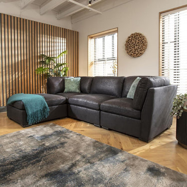 Quatropi Modular 3 Seater Modern Sofa Chaise Couch Footstool Black Fabric