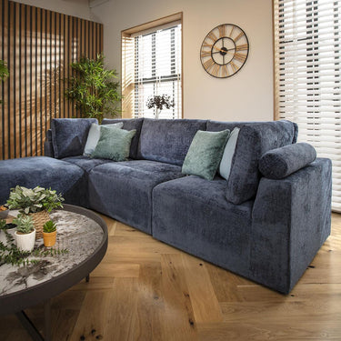 Quatropi Modular 3 Seater Modern Sofa Chaise Couch Footstool Blue Fabric