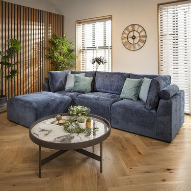 Quatropi Modular 3 Seater Modern Sofa Chaise Couch Footstool Blue Fabric