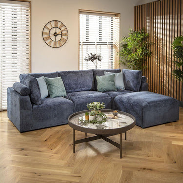 Quatropi Modular 3 Seater Modern Sofa Chaise Couch Footstool Blue Fabric