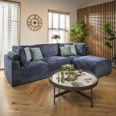 Quatropi Modular 3 Seater Modern Sofa Chaise Couch Footstool Blue Fabric