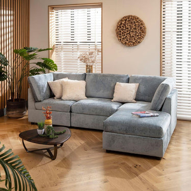 Quatropi Modular 3 Seater Modern Sofa Chaise Couch Footstool Blue Fabric