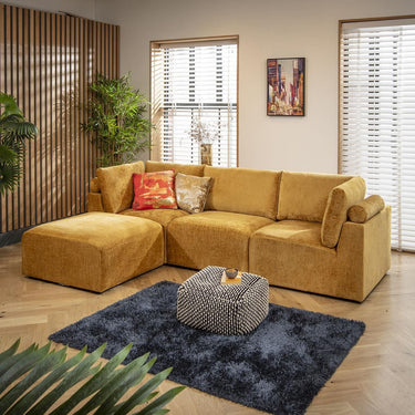 Quatropi Modular 3 Seater Modern Sofa Chaise Couch Footstool Mustard Fabric