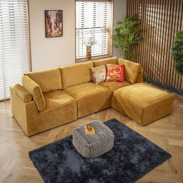 Quatropi Modular 3 Seater Modern Sofa Chaise Couch Footstool Mustard Fabric