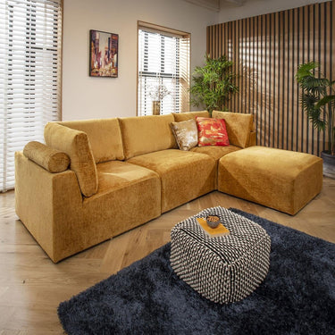 Quatropi Modular 3 Seater Modern Sofa Chaise Couch Footstool Mustard Fabric