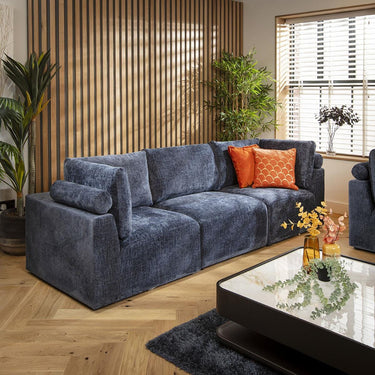 Quatropi Modular 3 Seater Small Modern Sofa Couch Sectional Blue Fabric