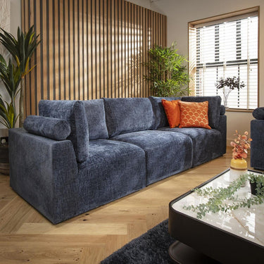 Quatropi Modular 3 Seater Small Modern Sofa Couch Sectional Blue Fabric