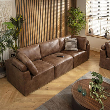 Quatropi Modular 3 Seater Small Modern Sofa Couch Sectional Brown Fabric