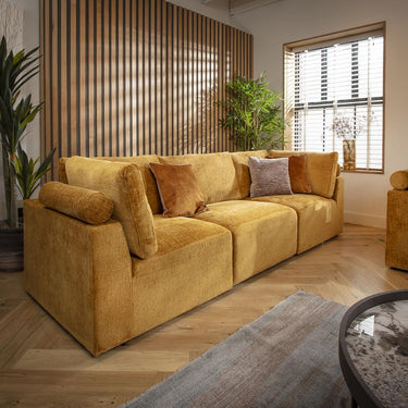 Quatropi Modular 3 Seater Small Modern Sofa Couch Sectional Mustard Fabric