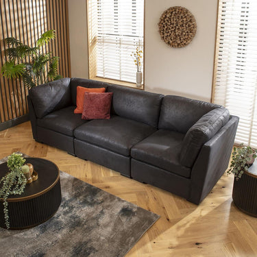 Quatropi Modular 3 Seater Small Modern Sofa Couch Sectional Set Black Fabric