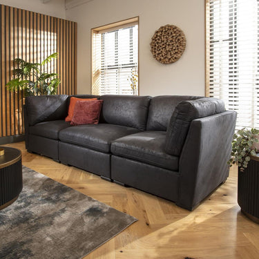 Quatropi Modular 3 Seater Small Modern Sofa Couch Sectional Set Black Fabric
