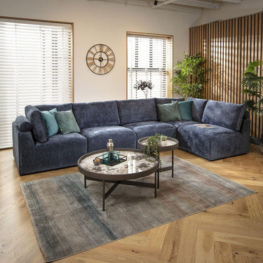 Quatropi Modular Corner Sofa 6 Seater Modern L Shape Couch Set Blue Fabric