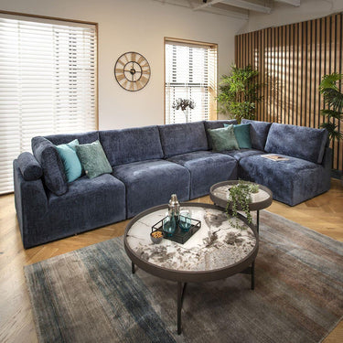 Quatropi Modular Corner Sofa 6 Seater Modern L Shape Couch Set Blue Fabric