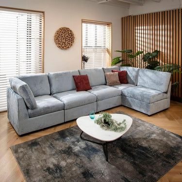 Quatropi Modular Corner Sofa 6 Seater Modern L Shape Couch Set Blue Fabric