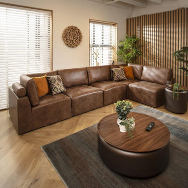 Quatropi Modular Corner Sofa 6 Seater Modern L Shape Couch Set Brown Fabric