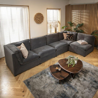 Quatropi Modular Corner Sofa 6 Seater Modern L Shape Couch Set Grey Velvet Fabric
