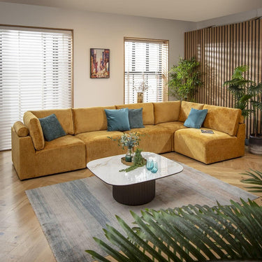 Quatropi Modular Corner Sofa 6 Seater Modern L Shape Couch Set Mustard Fabric