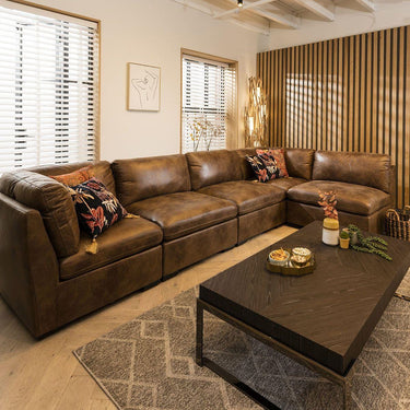 Quatropi Modular Corner Sofa 6 Seater Modern L Shape Set Brown Fabric 13L