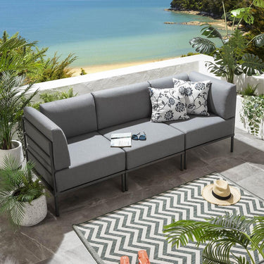 Quatropi Modular Garden Sofa 3 Seat Set Outdoor Patio Modern Grey Aluminium