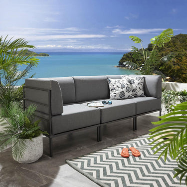 Quatropi Modular Garden Sofa 3 Seat Set Outdoor Patio Modern Grey Aluminium